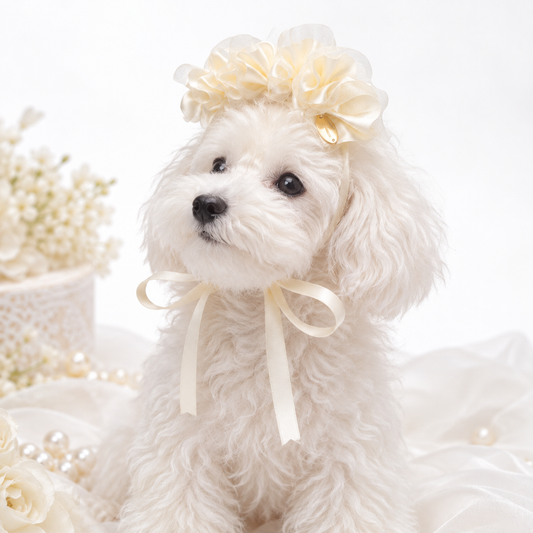 【Lino Cammino新作】Ivory Frill　アイボリーフリル　ヘアアクセサリー／ヘアリボン／チョーカー／犬服